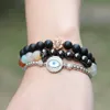 10 unids/lote 8mm A grado negro mate ágata piedra moda cabeza de león Cz cuentas pulsera fina hombres mujeres dijes joyería