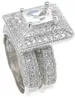 Taille 5-11 Nouvelle arrivée Pave Bijoux de luxe Taille princesse Diamant simulé Topaze 14kt or blanc rempli de mariage femmes bague ensemble cadeau