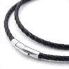 3mm,4mm,5mm Plain or Braided Black Genuine Leather Cord Necklace With 316L Stainless Steel Spring Mechanical Clasp(16-24 inches)