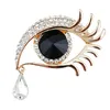 Silver Plated Stunning Diamante Luxury Teardrop Pendent Crystals Drop Blue Eye Brooch Lovely Long Eyelashes Women Gift Brooch Pins