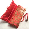 Jade Knapp Koppling Julklapp Väskor för Travel Smycken Roll Bag Party Favoriter Drawstring Chinese Silk Brocade Smycken Multi Pouch Bag 10pc