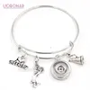 Verstellbarer Armreif mit austauschbarem Druckknopf-Schmuck im Großhandel. Ich liebe jubelndes Megafon-Cheerleader-Druckknopf-Armband für Sport-Cheer-Geschenk