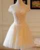 Champagne Bridesmaid Dresses Knee Length Soft Tulle Floral Applique with Beads Zipper with buttons Back Wedding guest dresses