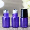 2000pcs/lot 2ml Colorful Glass Roll on Bottle Amber Green Red Purple Mini 2cc Perfume Bottles with Stainless Steel Roller Ball Black Lids