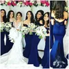 Navy Blue Bridesmaid Dresses Sexy Off Shoulder Mermaid Lace Appliques Satin Long For Wedding Plus Size Party Dress Maid of Honor Gowns