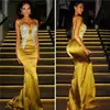 Spaghetti Gold 2017 Prom Dresses Sexy met Applique Avondjurken Mermaid Back Rits Custom Made Formal Party Jurken Hot Sale