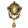 Antique Gold Vintage Stylowe Gorące Sprzedaży Kobiety Head Cameo Broszki Elegancki Prezent Szalik Pin Najwyższej Jakości Kryształy Rhinestone Pretty Pins