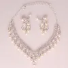 Luxury Rhinestones Bridal Jewelry Sets Pearls Silver Crystals Wedding Necklaces And Earrings For Bride Prom Evening Party Accessor2378536