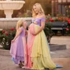 Färgglada chiffong moderskapsklänningar för fotografering med korta ärmar gravid klänning från axeln skräddarsydd maxi klänning 415