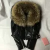 Grossist-2016 mode ny stil äkta läderjacka med stor tvättbjörn hund ull Kvinnors får hud äkta läderrock för kvinnlig