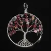 Hela 10st Silver Plated Natural Gravel Gemstone Winding Round Shape Beads Tree of Life Hearling Ponit Chakra Stone Pendant J265T