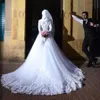 Robes à manches longues robe de mariée de hijab musulman lacet up back ar à la main applique islamique dubai vestidos de novia 2023