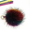 Ms.MinShu Real Raccoon Pompom Keychain multi cores Colorido Fox Fur Ball Chaveiro Chain Chain Charme para saco Big Pompom