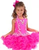 Glitz Halter Organza Abiti da spettacolo per ragazze con fiori Principessa Backless Short Mini Crystal Ball Gowns Cup Cake Abiti per bambini RGB212