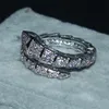 Brand Snake Ring Fashion 10KT white gold filled Pave setting Full diamond cz rings Wedding Bride jewelry Band for Women Size 5-10