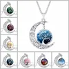 Pretty Chokers Necklaces Wholesale Vintage Hollow Glass Galaxy Lovely Moon Gemstone Silver Chain Necklace Life Tree Moon Pendant Necklace