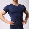 Man undershirt is silke ultra-tunna spandex t-tröjor manliga v-hals tunna korta ärmar toppar underkläder andas snabba torra bantning tank tops