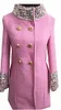 Neue Frauen Luxus -Strass -Kristall -Patch -Patch -Standkragen mittelgroße Wolle Wolle rosa niedliche Mantel Casacos Plus Größe Smlxl