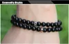 Groothandel 10 stks / partij Hoogwaardige sieraden 6mm A Grade Black Onyx met Micro Inlay Black Zircons Spacer CZ Lucky Armbanden