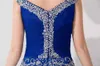 Sjöjungfrun aftonklänningar 2023 Luxury Designer Prom Dress Off the Shoulder Crystal Sequined Bling Royal Blue Tulle formella tävlingsklänningar
