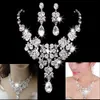 Women Fashion Crystal Wedding Earrings Jewelry Adjustable Pendant Necklace Bridal Jewelry Sets Accessories280w