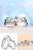 Bague de fiançailles/mariage en argent Sterling 925, taille réglable, anneaux de Couple, couronne de cœur, anneaux en cristal, livraison gratuite