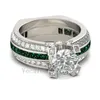 Vecalon Kvinna Lyxiga Smycken Förlovningsring Emerald Simulated Diamond Cz 925 Sterling Silver vigselring för kvinnor