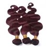 Bundles de tissage de vague de corps de couleur Bourgogne # 99J Vin rouge vierge Remy Trames de cheveux humains Extensions de corps ondulés 3Pcs / Lot