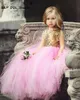 Pink And gold Sequined Flower Grils Dresses Scoop Open Back Ball Gown Floor Length Soft tulle Girls Party Dresses Champagne,Mint Cheap