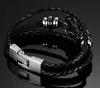 2016 New Genuine Leather Strips String Weave Lega Vintage Bracciale Barca Anchor Buckle Charm Bangle Gioielli da uomo Gioielli alla moda Nero 21cm