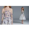 Sheer High Neck Prom Dresses Fashion Paolo Sebastian Tea Length Formal Dresses Evening Gown Sexy Long Sleeves Applique Short Eveni231E