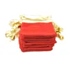Altın Boncuk Ile kadife takı torbalar İpli çanta fit kolye bilezik küpe için Noel düğün şeker hediye paketi 7x9 cm 2.7x3.5 ''