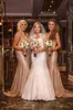 스파클 로즈 골드 스팽글 2018 뉴 인어 들러리 드레스 드레스 반줄이없는 긴 결혼식 파티 메이드 플러스 사이즈 가운의 명예
