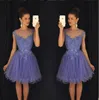 Lavender Beautiful Homecoming Dresses Jewel Sheer Neck With Applique Beading Prom Gowns Tiered Ruffles Knee-Length Custom Made Party Dress