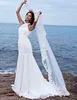 Halter Chiffon Beach Mermaid Trouwjurken Kralen Taille Zomer Backless Bridal Jurken Sweep / Brush Trein Bruidsjurken