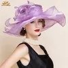 2015 Ladies Church Hats Organza Wedding Hat Handmade Flowers Women Hats Wide Brim Hats Wedding Party Accessories Custom Made For Women