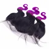 1B / Фиолетовый Ombre Перуанские Человеческие Волосы С Объемной Волной 13x4 Кружева Фронтальная Закрытие
