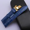 Bandas de relógio de couro azul escuro Strap com implantação de fivela de borboleta dourada de ouro prata 14mm 16mm 18mm 20mm 22mm para homens Mulheres relógios fre1606495