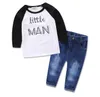 Printemps automne Ins bébé 2 pièces vêtements costume petit homme imprimé à manches longues hauts t-shirt + jean pantalon enfants ensemble enfants tenues vêtements