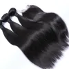 Brasilianska raka hårbuntar med stängning Mänskliga hårvävlingar 3Bunderna med spetslås 4x4 fri del naturlig färg 1b färg