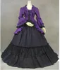 2023 Klassisches lila und schwarzes gotisches viktorianisches Partykleid-Kostüm aus dem 18. Jahrhundert mit Spitze, Rüschen, Schleife, Bühnenshow, Ballkleid für Damen