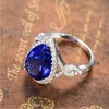 Anello Vecalon Fashion Anello con perla taglio Tanzanite da 8 ct Anello con diamante CZ Anello con fede nuziale di fidanzamento in oro bianco 10KT riempito da donna