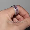 Vecalon, anillo de joyería de moda para mujer, diamante simulado, zafiro rosa, Cz, anillo de boda de compromiso femenino de plata de ley 925 para mujer