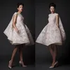 민소매 무릎 길이의 댄스 파티 드레스 Krikor Jabotian 패션 높은 목 스팽글 레이스 Applique 짧은 Organza 신부 가운 맞춤 제작 저녁