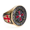 Senaste Fashion Mens 316L Rostfritt Stål Masonic Signet Ringar Röda Kor Knights Templar Symbol Silver Guld Ring Smycken