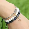 Wholesale New Summer Bracelests 6mm Natural Blue Veins Stone with Clear Zircons Loyal Cross Cz Beads Bracelets Best Gift