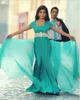 Turquoise Mousseline De Soie Arabe Robes De Bal Capuche Manches Robe De Soirée Sash dubai caftan Arabe Femmes Formelle Robes De Soirée Marocain Caftan