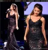 Mermaid Black Lace Celebrity Evening Dresses 2021 Sexy Spaghetti Straps Sheer Sexy Prom Dress Sweep Train Party Gowns Myriam Fares