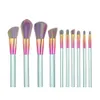 10 pièces ensemble de pinceaux de maquillage transparent arc-en-ciel dégradé couleur Kit de brosse à cheveux doux Kit cosmétique Kabuki ovale maquillage brosse outil