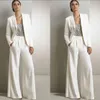 Plus Size Mother Of The Bride Pant Suits Sequins Long Sleeve Mothers Groom Pants Suit With Jacket Wedding Guest Pantsuits